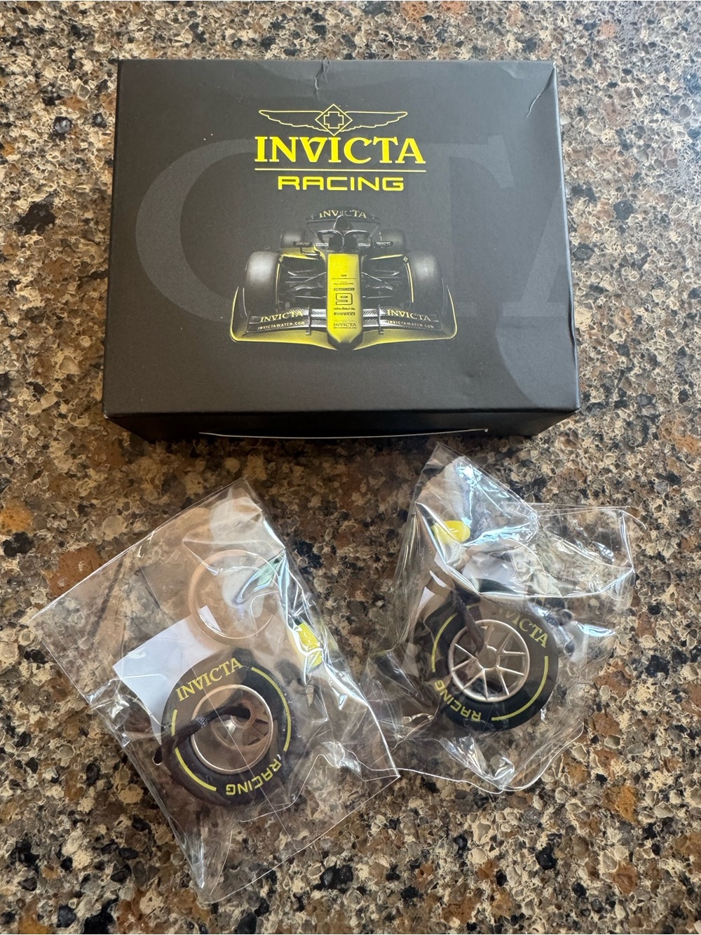 Invicta Racing Portable Speaker and Tire Keychain Set - Black & Yellow